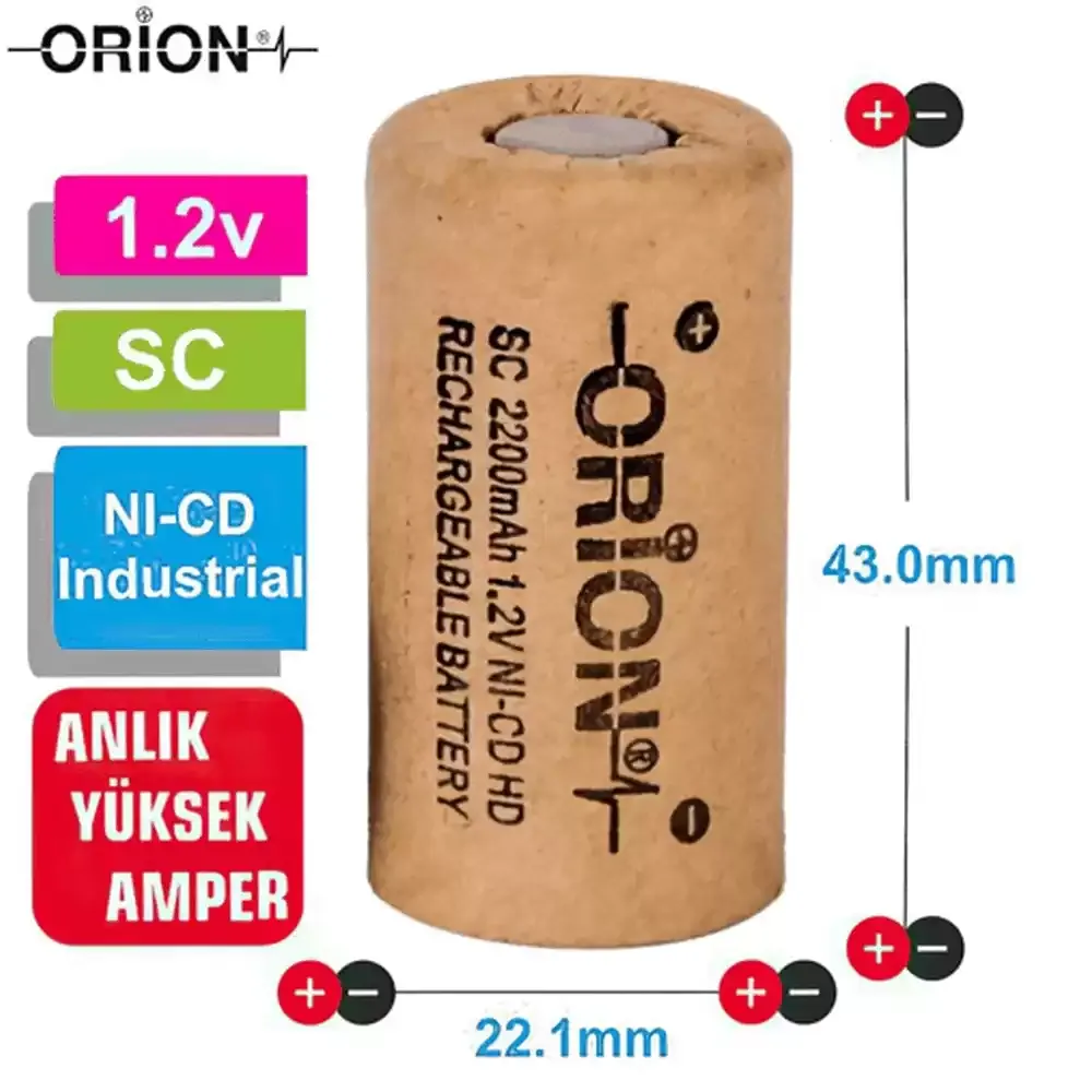 Orion 1.2V Ni-Cd SC 2200mAh Şarj Edilebilir Pil